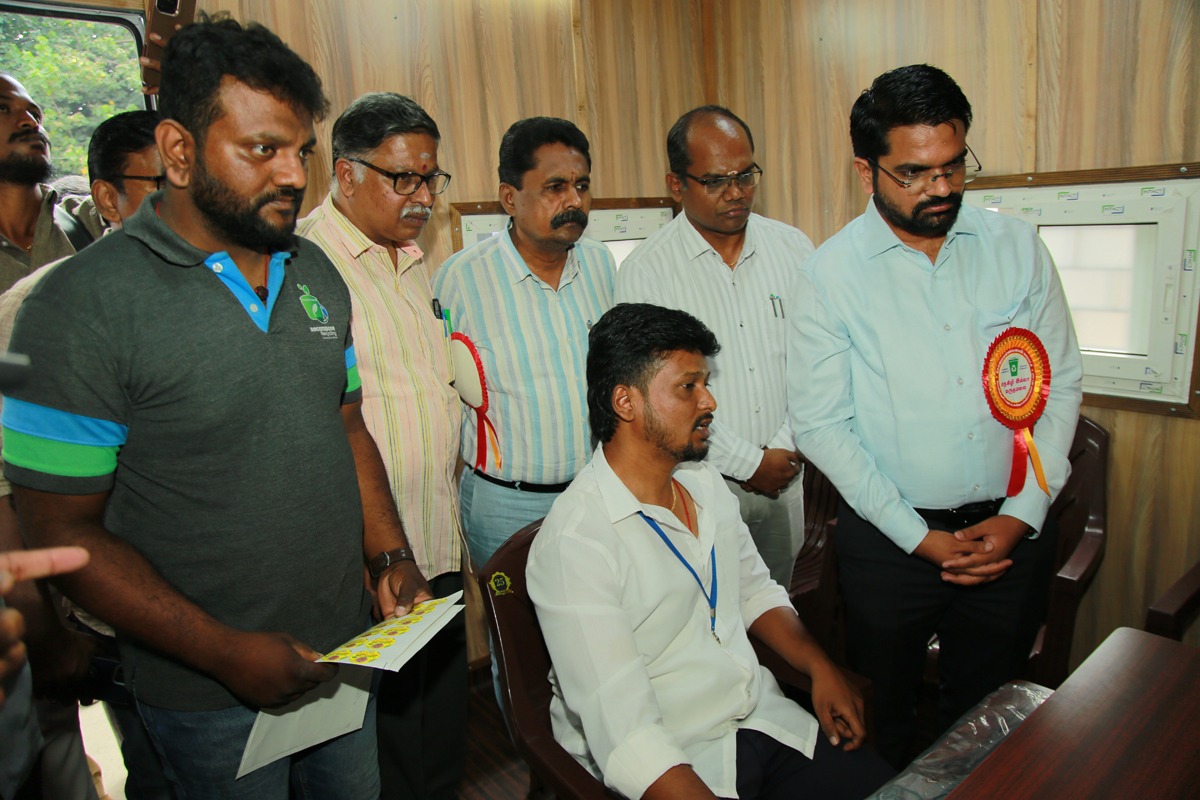 Officials visiting the Maruthamalai plastic collection initiative